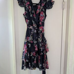 Tahari ASL Black and Pink Asymmetrical Dress